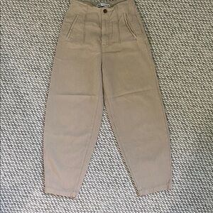 Zara Tan Buttoned Waffle Gauze Pants